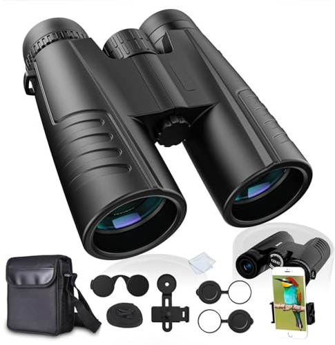 Chililon Prismáticos 12x42 para Adultos, Prismáticos HD Impermeables con Prisma BAK4 y Lente FMC, Binoculares,Binoculars for Adults para Observación de Aves Fútbol Escalada y Conciertos