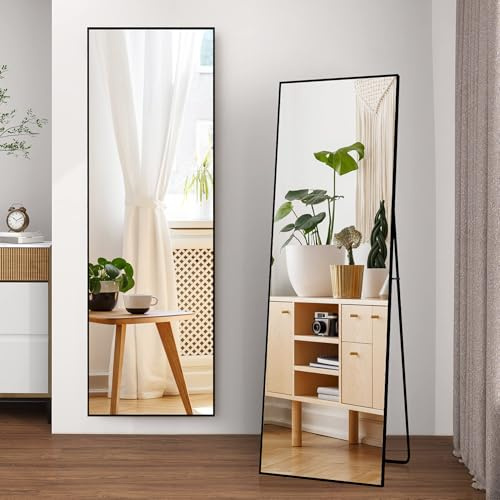 Henunem 164 x 54 cm Specchio da Terra, Robusto Specchio a Figura Intera con Sottile Cornice in Alluminio Minimalista, Moderno Grande Specchio da Terra o da Parete per Soggiorno e Camera da Letto, Nero