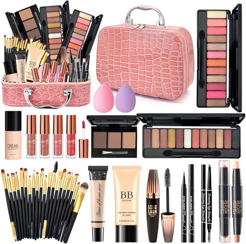 Kit Maquillaje Mujer Profesional Completo, Set de Maquillaje Adolescente Chica con Bolsa Maquillaje Viaje, Estuche Maquillaje Regalo con Paleta Sombras Ojos BB Cream Rímel Gloss Labios Base Maquillaje
