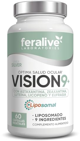 Feralive Laboratories VISION 9+ 60 Cápsulas Liposomadas – Luteína, Zeaxantina, Astaxantina, Licopeno – Suplemento para Salud Ocular, Visión Normal y Protección Visual