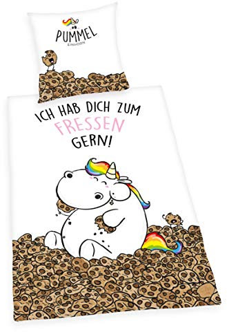 Pummeleinhorn Bettwäsche (135cmx200cm) mit Wendemotiv (Renforcé) - Zum Fressen gern