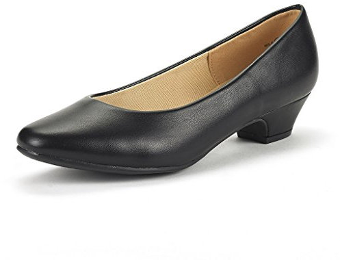DREAM PAIRS Womens Mid Block Heels Ladies Low Court Shoes Wedding Shoes Round Toe Pumps,Size 7,Black/Pu,Mila