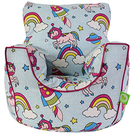 Cotton Space Unicorn Pastel Rainbow Bean Bag Arm Chair with Beans Toddler Size By Bean Lazy