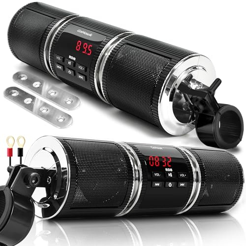 GoHawk Motorcycle Speakers Bluetooth, Waterproof Motorcycle Audio System Built-in Amplifier, FM Radio, AUX Input, USB - Universal Fit for 7/8 to 1.25 Handlebar