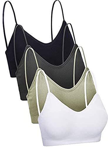 4 Canottiere Cami Bralette Imbottita Senza Cuciture Reggiseno con Spalline Donna(S,Nero, Bianco, Verde Oliva, Grigio Scuro)