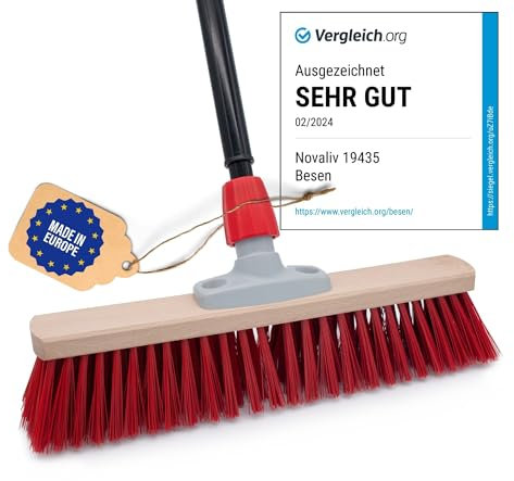 Novaliv Balai de rue 40 cm I Balai avec manche extensible I Elaston rouge I Balai industriel Balai de jardin Balai de cour