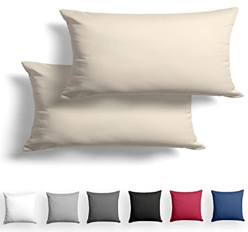 Alreya 2er-Set Mako Satin Kissenbezug 40 x 80 cm - 100% Baumwolle mit Reißverschluss, Superweicher Kopfkissenbezug, Kissenhülle, Oeko-TEX® Standard Zertifiziert, Beige, nur Kissenbezug