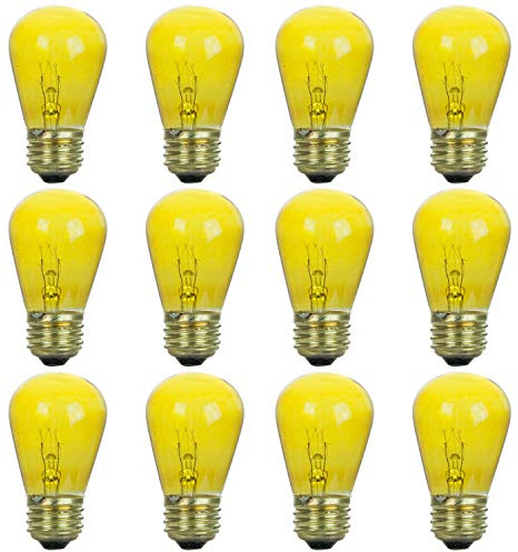 Sunlite 41486-SU S14 Incandescent Colored Party String Light Bulb, 11 Watts, Medium Base (E26), Dimmable, Mercury Free, Transparent Yellow 12 Pack