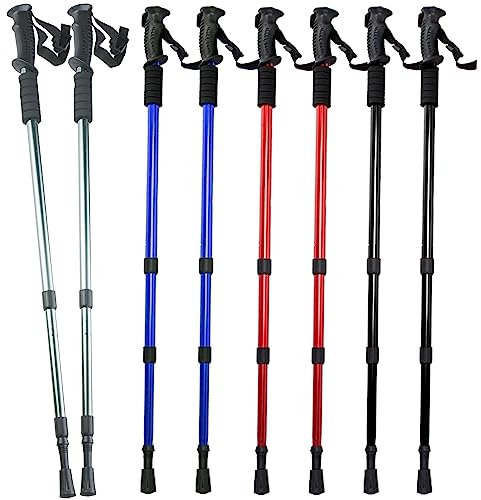 Verstellbare Nordic Walking Stöcke Paar mit Teleskop 64cm-135cm einstellbar - leichte Aluminiumlegierung Antischockfederung Gummipuffer Schutzkappe Wanderstöcke Trekkingstöcke blau schwarz rot Silber