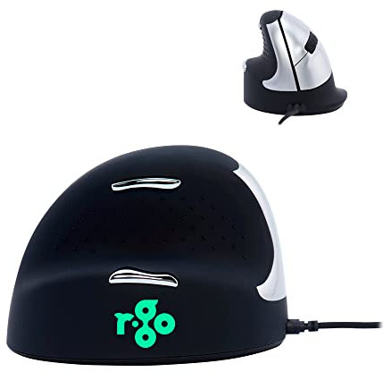 R-Go HE Break Mouse Ergonomico con Software Anti-SI, Per Mancini, Prevenzione Braccio Tennis Mouse Verticale Ergo Mouse con Cavo USB 500/1500/2000/3500 DPI, 5 Tasti, Per Windows/MacOS