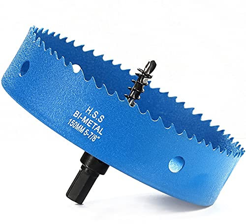 Lochsäge 150mm, Schnellarbeitsstahl HSS M42 Bi-Metall Lochsäge, Lochfräser mit Sechskant-Schaft und Bohrer für Holz, Trockenbau und Metallblech 1 Stück Blau