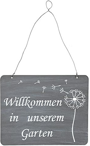 levandeo Cartello di benvenuto in giardino, 31 x 25 cm, decorazione grigio con leone, in ferro e metallo, decorazione da parete per il giardino, decorazione per esterni