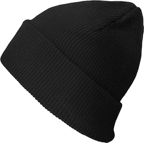 The Hat Depot - 100% Cotton Soft Cuffed Skull Plain Daily Beanie (Black)
