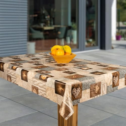 laro Wachstuch-Tischdecke Abwaschbar Garten-Tischdecke Wachstischdecke PVC Plastik-Tischdecken Eckig Meterware Wasserabweisend Abwischbar, Muster:Lana-Herz. braun, Größe:80x80