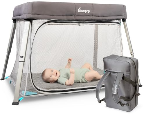 Hiccapop TravelPod Portable Crib for Baby, Lightweight, Foldable Travel Crib for Baby and Toddlers with Zippered Door, Waterproof Base & Carry Bag