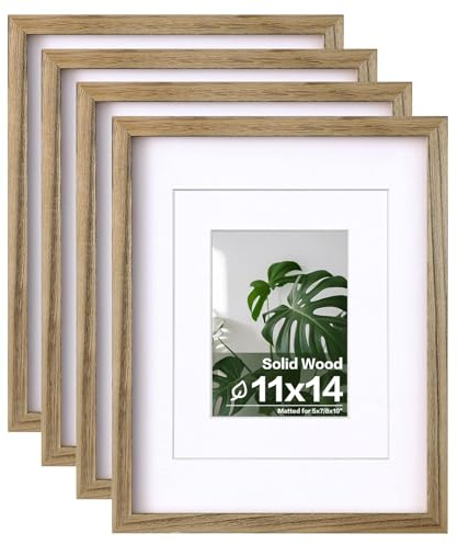 Egofine 11x14 Picture Frames with Plexiglass, Display Pictures 5x7/8x10 with Mat or 11x14 Without Mat Set of 4 for Tabletop and Wall Mounting, Carbonized Brown