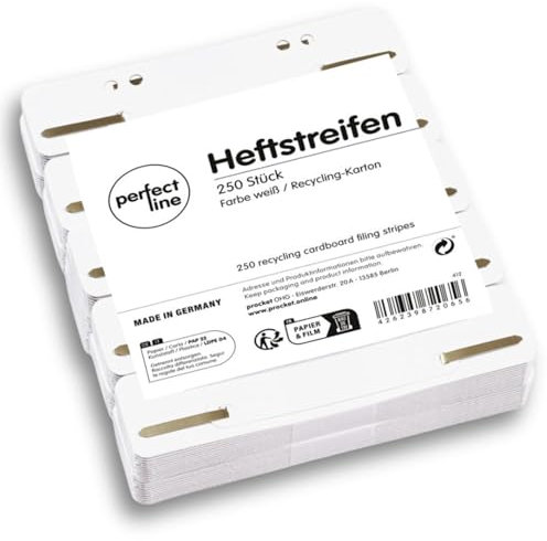 perfect line 250 Heftstreifen Pappe, Weiß, recycling Karton, 250 g/m², made in Germany (1 x 250 Stk.)