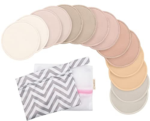 14-Pack Reusable Nursing Pads for Breastfeeding-Soft & Absorbent 4-Layers Washable Breast Pads for Leaking Milk,Viscose from Bamboo Breastfeeding Essentials,Nipple Covers(Neutrals, L 4.8)