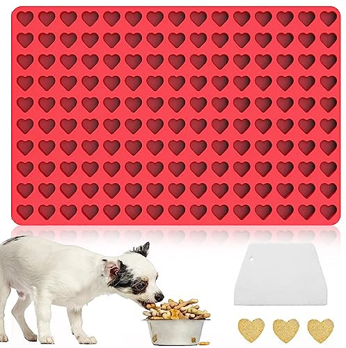 Backmatte Hundekekse, 1.5 cm Silikon Backmatte, 150 Löcher Hundekekse Backform, Herzenbackform, Hundekekse Mini Backunterlage für Hundekekse und Leckerlis DIY (Rot)