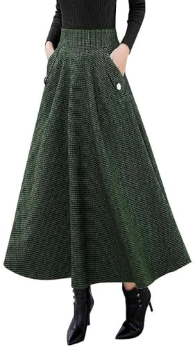 Ylingjun Warm Long Wool Skirt for Women Winter Fall Elastic High Waisted A Line Flared Pleated Wool Skirts (Army, M)