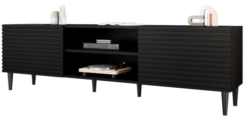 Mirjan24 TV Schrank Nakomo 2K1P, Fernsehschrank, B:180 x H:53 x T:40 cm, TV Lowboard mit Griffloses Öffnungssystem, Fernsehtisch, TV Tisch, Unterschrank, TV Board, Schrank, TV Bank (Schwarz)