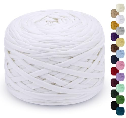 LEREATI Fil pour Crochet 285g 100m Tshirt Yarn Fil Polyester pour Sac au Crochet, Coton à Tricoter pour Sac, Panier, Bricolage, Tapis, Couverture (Blanc)
