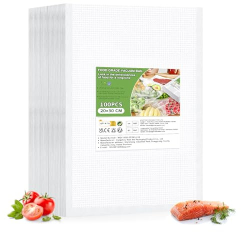 Oderra 100 Pcs Sacs Sous Vide Alimentaire, 20 x 30 cm Sac Sous Vide, Sac pour Machine Sous Vide Alimentaire, pour la Conservation des Aliments et la Cuisson