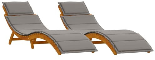 vidaXL Sonnenliegen mit Kissen in Braun & Dunkelgrau aus solidem Akazienholz | Klappbar, wetterfest – perfekt für Terrasse und Garten, Liege Möbel für Patio und Sitzgelegenheiten.