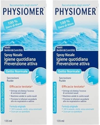 Physiomer Spray Nasale Getto Normale Spray Decongestionante per il Naso Chiuso e Lavaggi Nasali Adulti, Soluzione isotonica con acqua di mare per adulti/bambini, Igiene quotidiana e prevenzione, 135ml