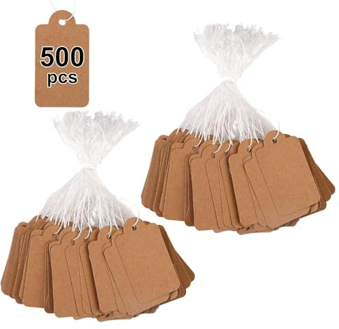 500 Piezas Etiquetas de Papel Kraft,4.5×2.8cm Etiqueta de Precio con Cordel