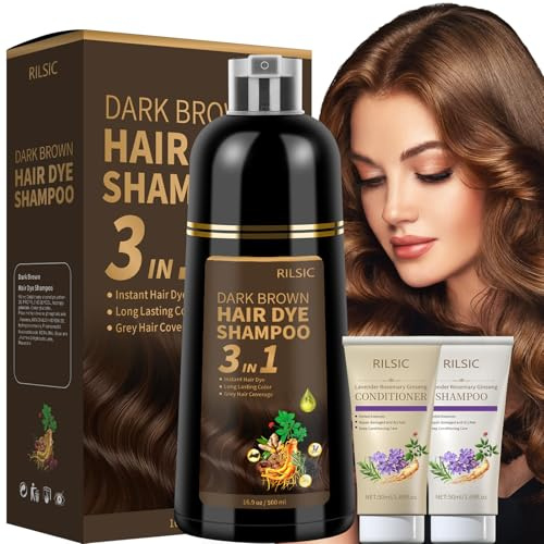 600ML Dark Brown Hair Dye Shampoo 3 in 1, Color Shampoo, Grey Attack