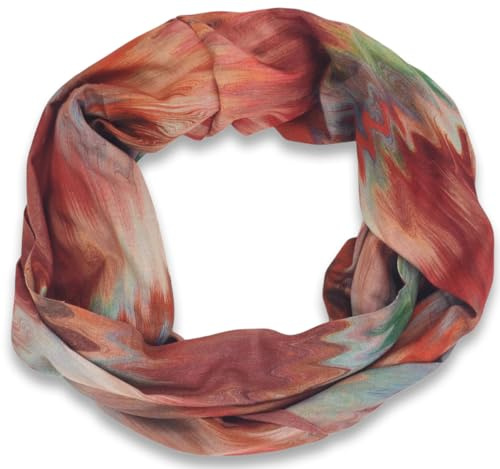 styleBREAKER Cuello tubular para mujer con diseño de ondas acuarela en zigzag | Snood ligero de viscosa suave | Bufanda circular cómoda 90 x 40 cm, Rojo vino-Verde