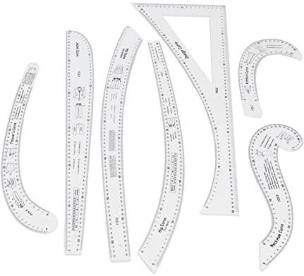 BAFOVY 7st Akryl Sömnadslinjalset Klar Hög Noggrannhet Skala Skräddarlinjal Modemönster Design Linjalset med Transparent Skala för Mönsterritning