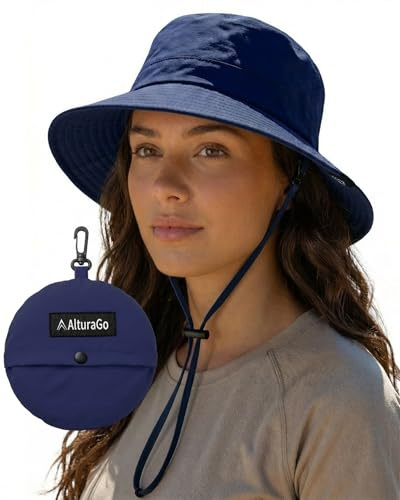 AlturaGo Waterproof Bucket Hat Quick Dry Sun Rain Hat for Women Men Lightweight Hiking Outdoor Hat Foldable Packable Navy