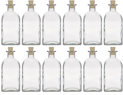 Flaskland 500 ml glasflaskor apotekare Carré kvadratiska i en uppsättning om 12 med naturkork