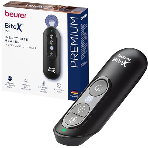 Beurer BiteX Max Dopopuntura per Punture di Insetti con Superficie Riscaldante Estesa, Trattamento Termico contro Prurito e Gonfiore, Batteria Ricaricabile USB-C, con Luce Integrata