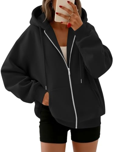 LILLUSORY Zip Up Hoodies For Women Uk Oversized Sweatshirts Fleece Jackets | Full Zip Plus Size Tops,Fall Gym Outfits,Ladies Jumpers,Capsule Wardrobe Clothing,Autumn Clothes