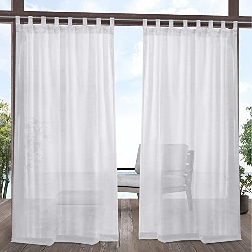 Exclusive Home Miami Semi-Sheer Indoor/Outdoor Hook-and-Loop Tab Top Curtain Panel Pair, 54x108, Winter White