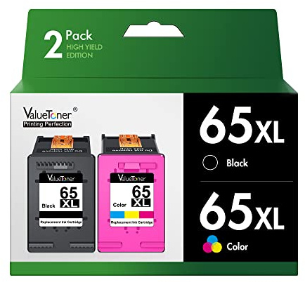 65XL 65 Ink Cartridges Black/Color Combo Pack Replacement for HP Ink 65 HP65 HP65XL for HP Deskjet 3755 Ink Cartridges Envy 5055 5052 5058 DeskJet 2655 3720 3722 3723 3752 3758 2652 2624, 2 Pack