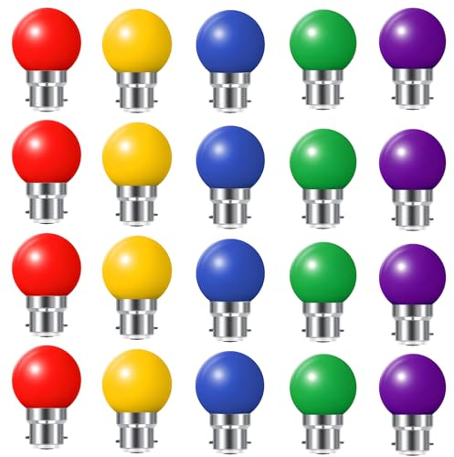20 x B22 bajonettlock LED-färgad glödlampa minigolf golfbollslampor för utomhus uteplats trädgårdsfest jul (röd gul blå orange violett) ... =