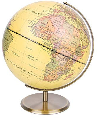 Exerz 30cm World Globe Antique Metal Arc and Base Bronzed colour, Large Rotating Earth Globe, Educational/Geographic, Modern Map in Vintage Colour