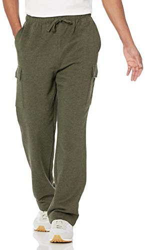 Amazon Essentials Pantalón Deportivo de Forro Polar Tipo Cargo para Hombre, Color Verde Oliva Jaspeado, Talla L