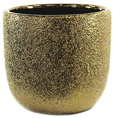 DARO DEKO Keramik Pflanz-Gefäß rund Ø 9cm x 8cm Gold