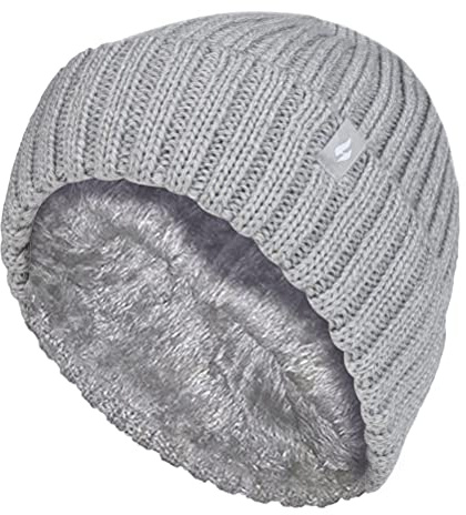 HEAT HOLDERS - Girls Thick Chunky Ribbed Beanie Hat for Winter (7-10 Years, Cloud Grey)