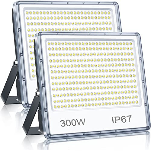 YIQIBRO LED Strahler Außen 300W 2 Stück, LED Fluter mit Treiber, 30000LM 6500K Kaltweiß Superhell Scheiwerfer, IP67 Wasserfest Außenstrahler für Hinterhof, Terrassen, Garage, Flur, Garten