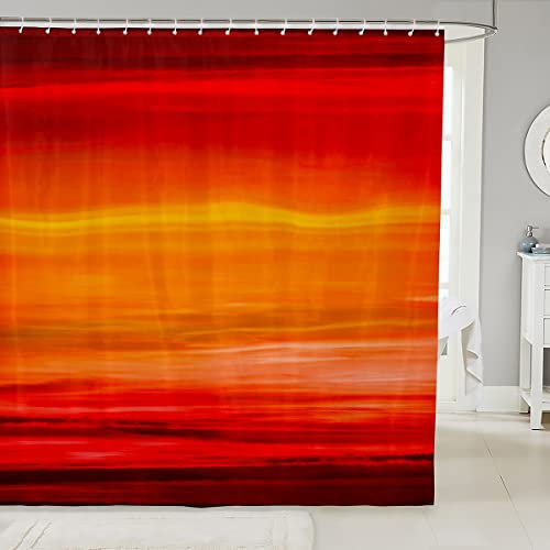 Loussiesd Orange Rot Druck Badezimmer Stoff Farbverlauf Orange Duschvorhang 180x210cm Romantische Farbe Duschvorhang Textil für Kinder Gelb Dunkelrot wasserdichte Vorhänge Stall Badewannen Deko