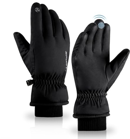 Mokani Guanti Moto Invernali Uomo Donna, Impermeabili Guanti Scooter Termici Touch Screen per Ciclismo, Bici, Alpinismo, Trekking, Nero