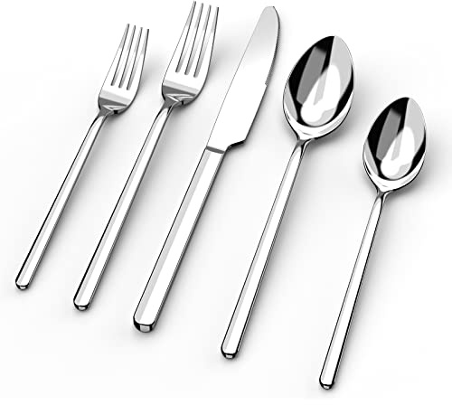 KINGSTONE 40 Piece Silverware Set, Flatware Set for 8, 18/10 Stainless Steel Cutlery Set Mirror Polished Modern Design Dishwasher Safe