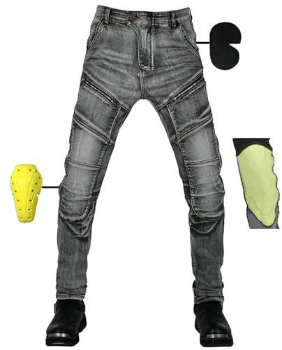 SHUOJIA Jeans da Moto da Donna/Male Realizzati con Tessuto in Aramide, Pantaloni Protettivi da Moto in Denim Addensare, Pantaloni da Moto con Protezioni (Black Male-B,2XL)