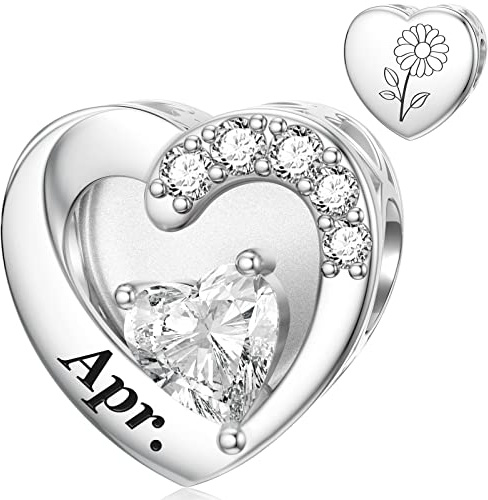 April Geburtsstein Charm für Pandora Charm Herz mit Gänseblümchen Monatsblume für Damen